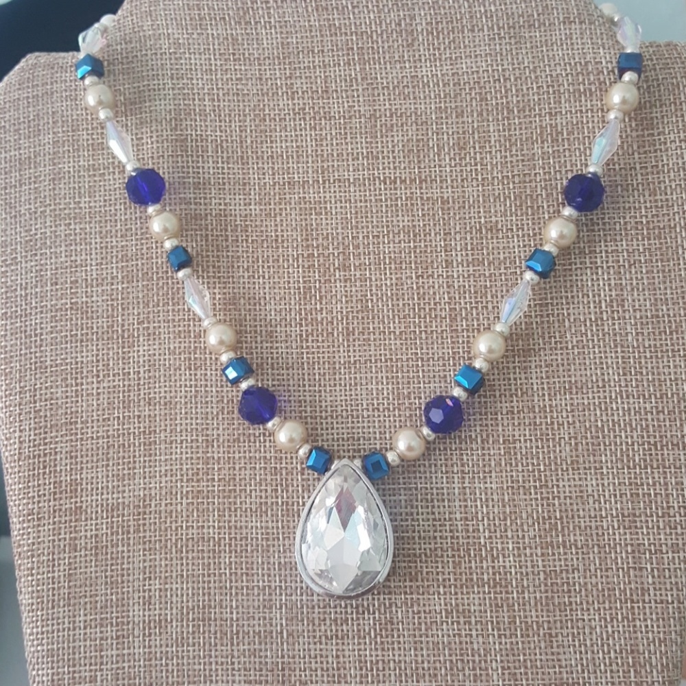 Necklace navy blue glass beads
